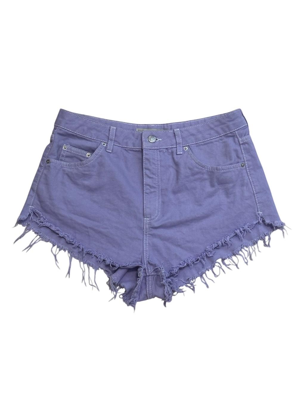 Topshop Moto Kiri Lilac Lavender Purple Frayed Hem Denim High Rise Shorts